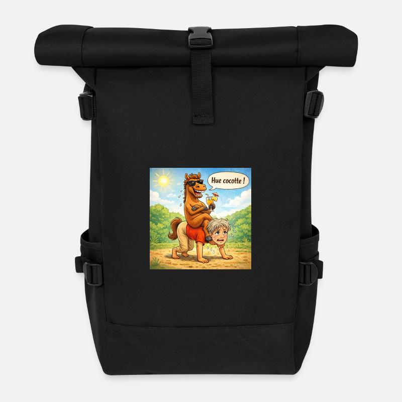 Umkehr der Pferde- und Männerrollen - Rolltop Rucksack - Schwarz