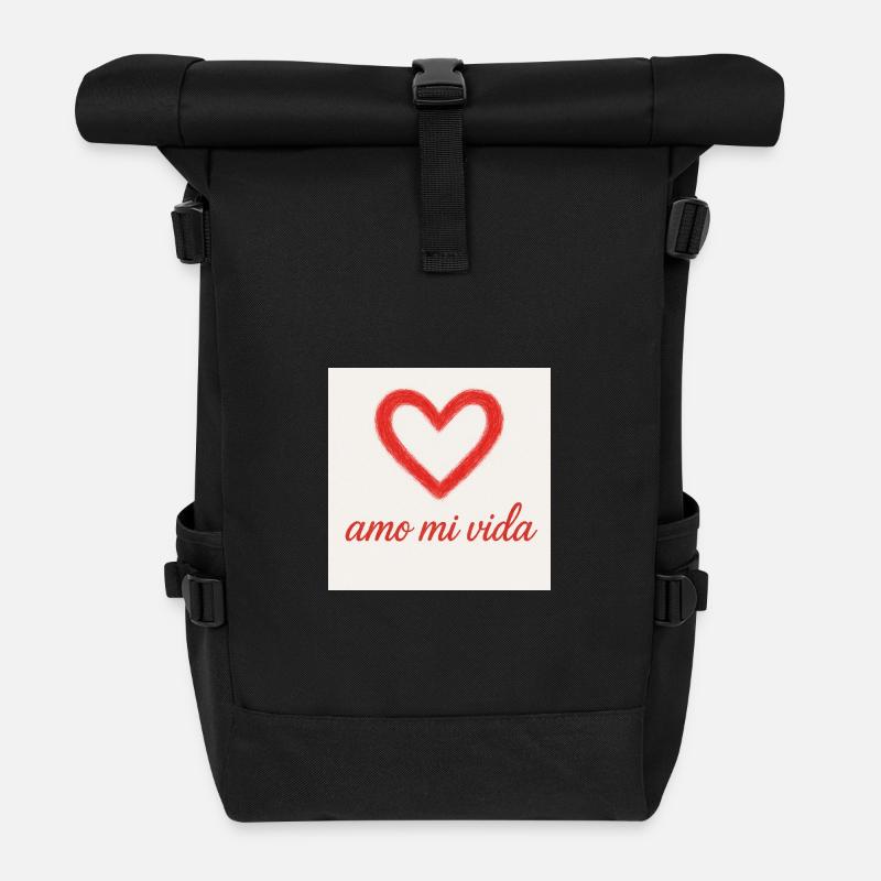 Love Heart Love My Life - Roll Top Backpack - black