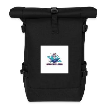Space Explorer – Astronaut cat surfs on Satur - Roll Top Backpack - black - Front