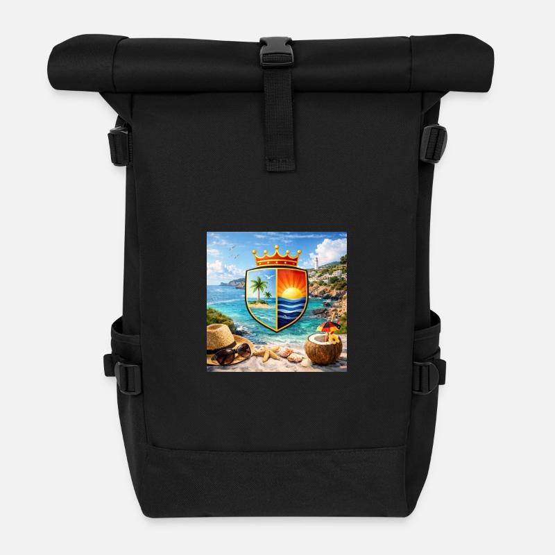 Küstenwappen Tropisches Schild - Rolltop Rucksack - Schwarz