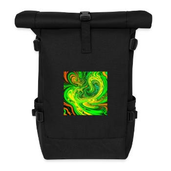 Psychedelische Farbwirbel Grün - Rolltop Rucksack - Schwarz - Vorne