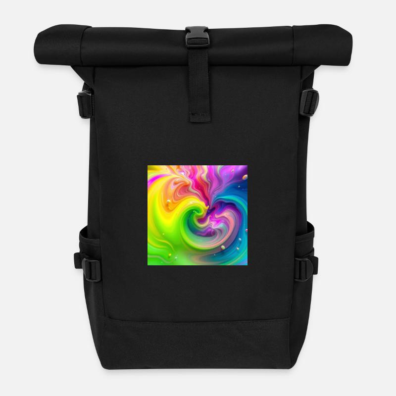 Farbwirbel Neon Regenbogen - Rolltop Rucksack - Schwarz