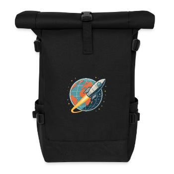 Raketenstart über Weltkugel - Rolltop Rucksack - Schwarz - Vorne