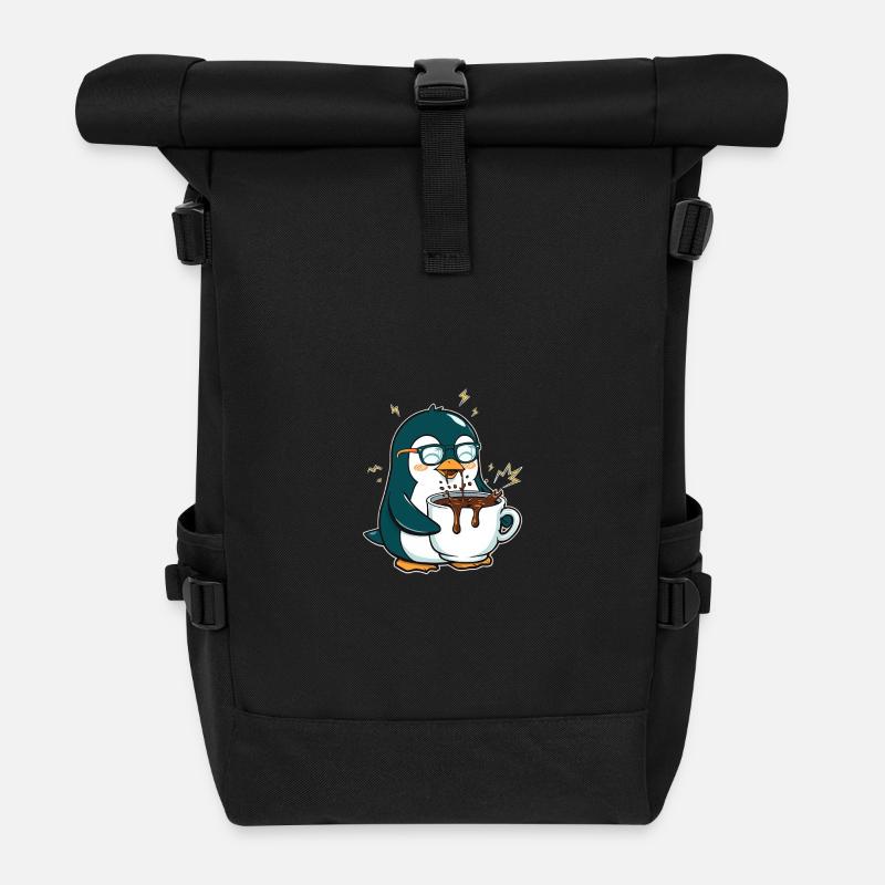 Koffein-Pinguin: Eiskalt & Hochgefahren - Roll Top Backpack - black