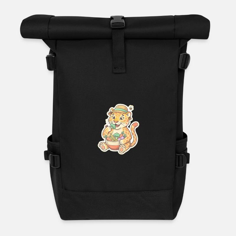 Leopard Kit mit Gemüsekorb - Rolltop Rucksack - Schwarz