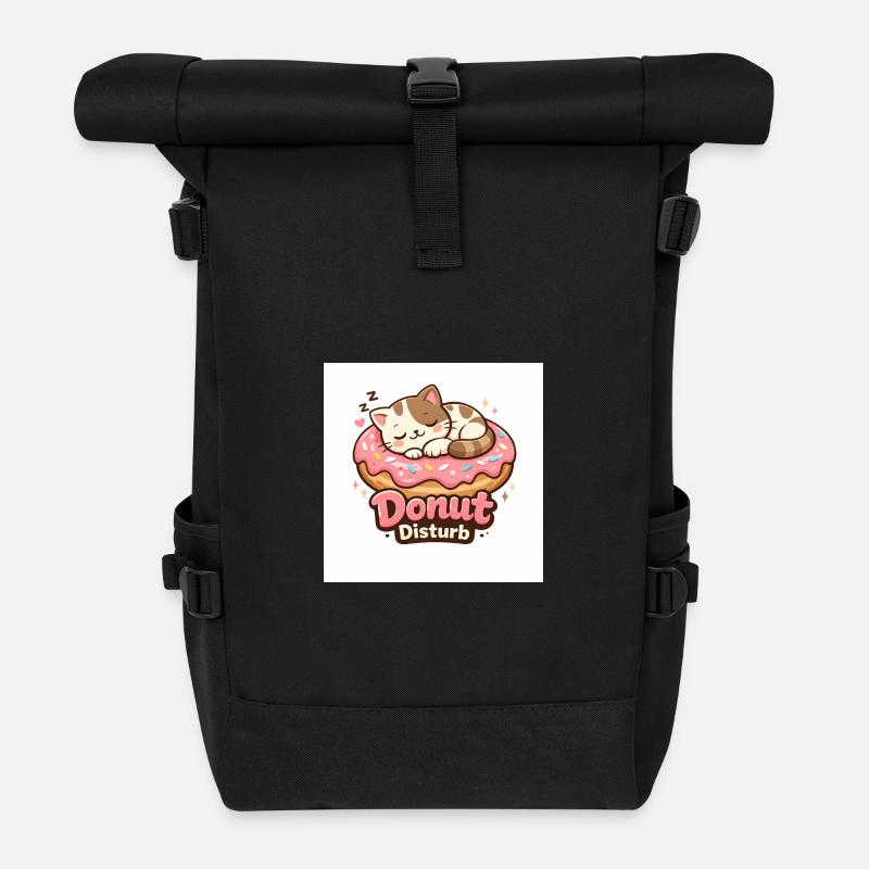 Donut Disturb – Cute Cat in Donut - Roll Top Backpack - black