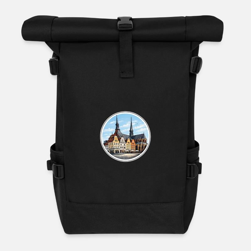 Rostock-Neuer Markt - Rolltop Rucksack - Schwarz
