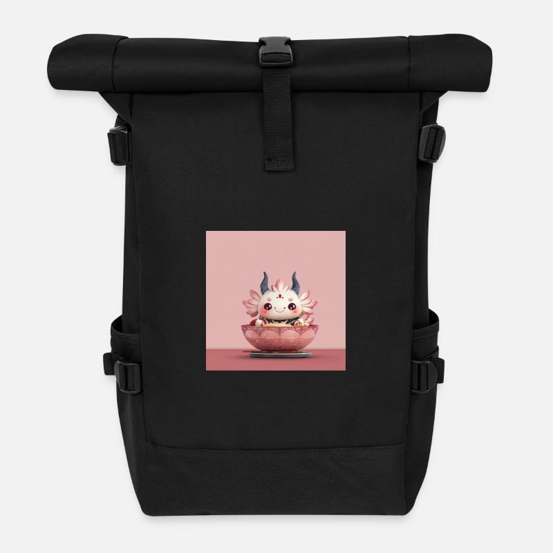 Kawaii Blüten-Dumpling Bowl Drache  - Rolltop Rucksack - Schwarz