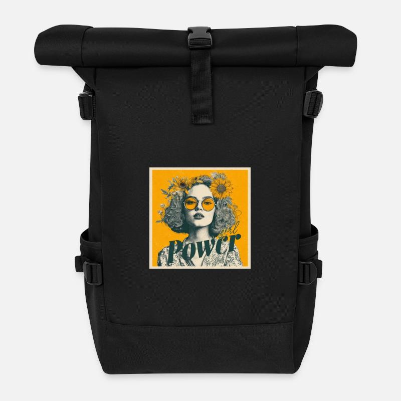 Power! Girl! Sunflower! - Roll Top Backpack - black