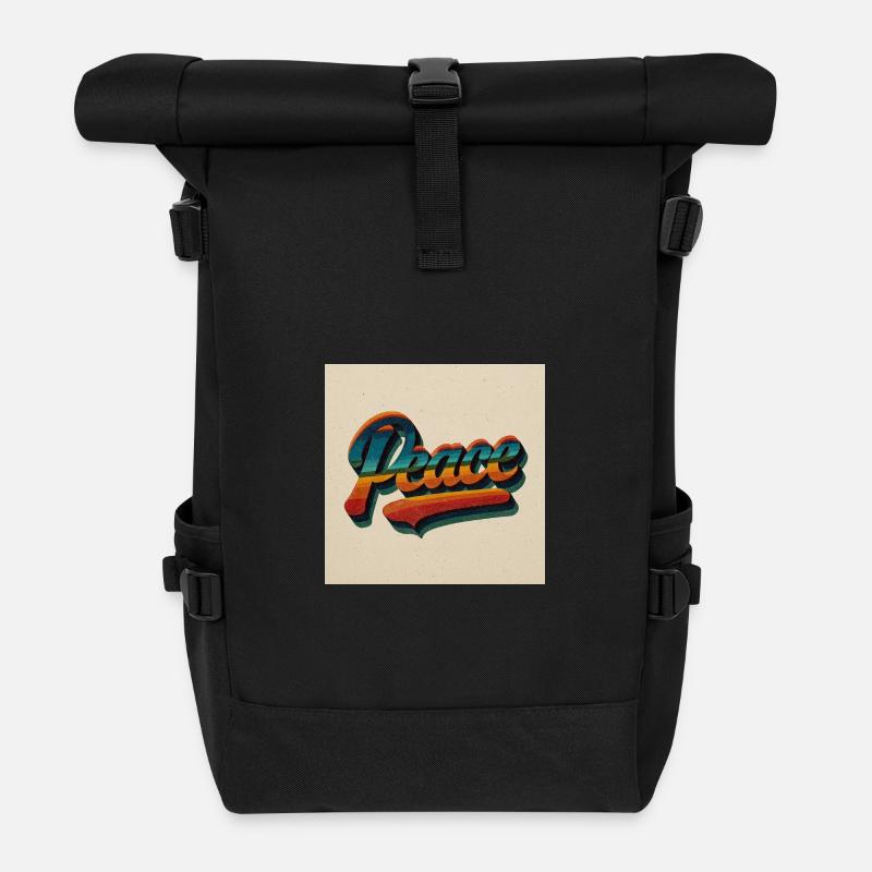Vintage Peace Vibes - Roll Top Backpack - black