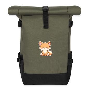 Sweet baby Fox sleeping Kawaii style - Roll Top Backpack - olive/black - Front