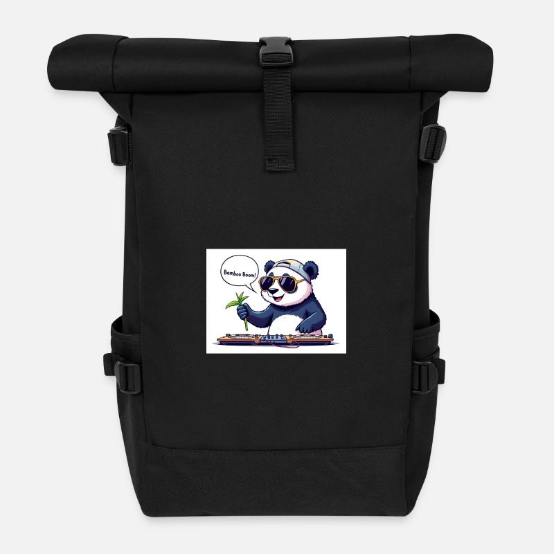 Panda DJ avec Lunettes et Bâton de Bambou - Sac à dos roll top - noir