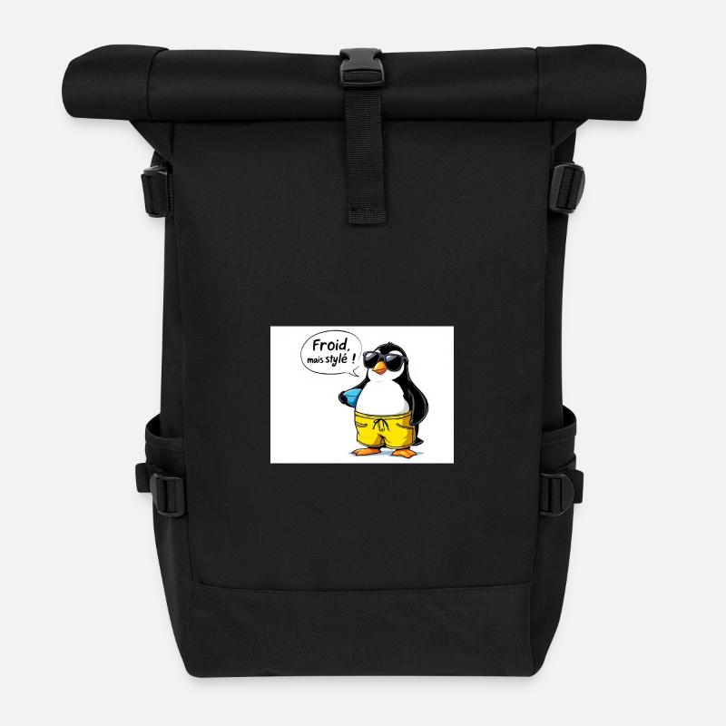 Manchon de pingouin stylé avec lunettes - Sac à dos roll top - noir