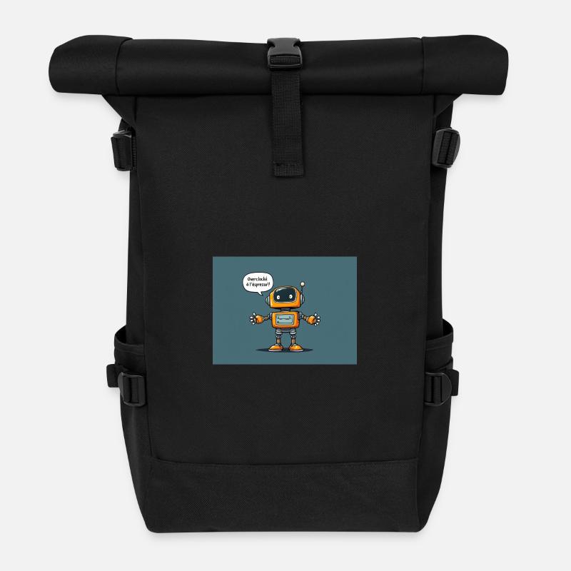 Cute Robot with Retro Charm - Roll Top Backpack - black