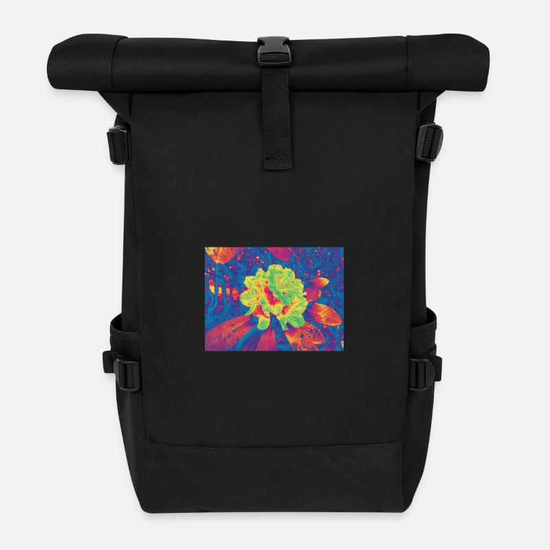 Neon Bloom Psychedelische Blume - Rolltop Rucksack - Schwarz