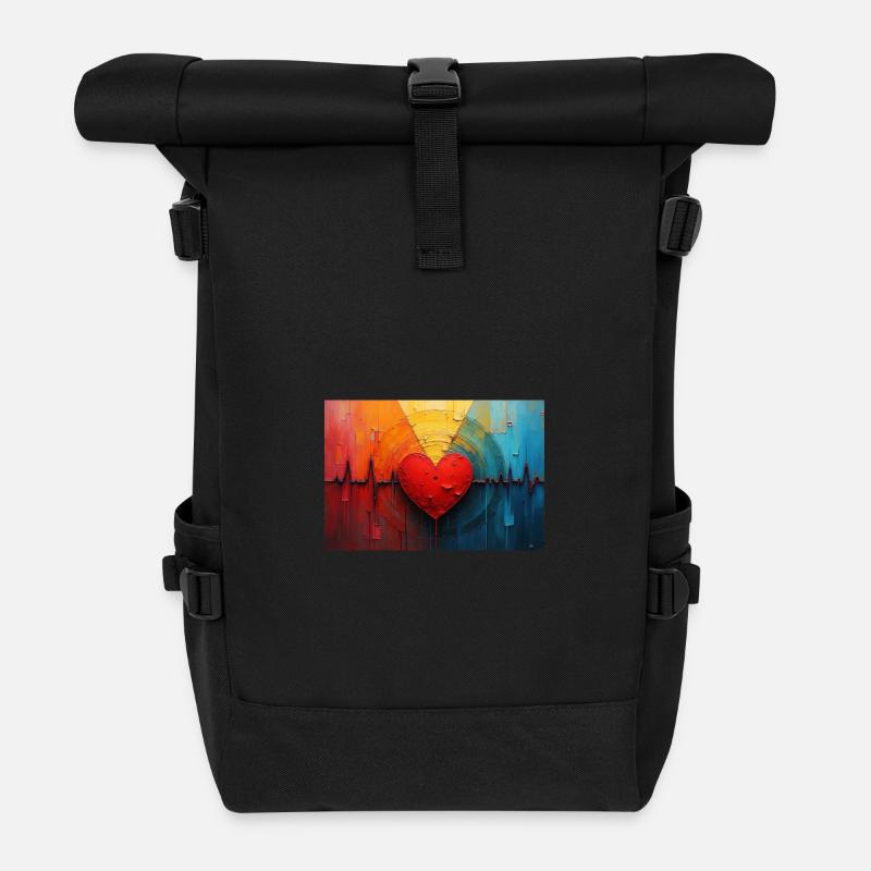 Herz Takt - Rolltop Rucksack - Schwarz