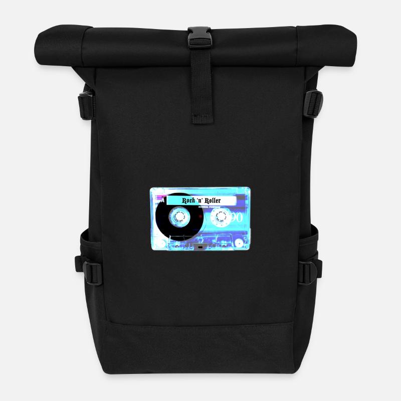 Cassette rétro - Sac à dos roll top - noir