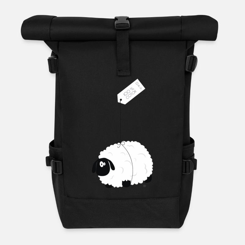 100 % coton - Sac à dos roll top - noir