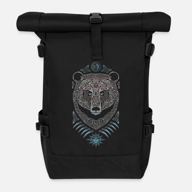 Loup Celtique Mandala et Soleil - Sac à dos roll top - noir