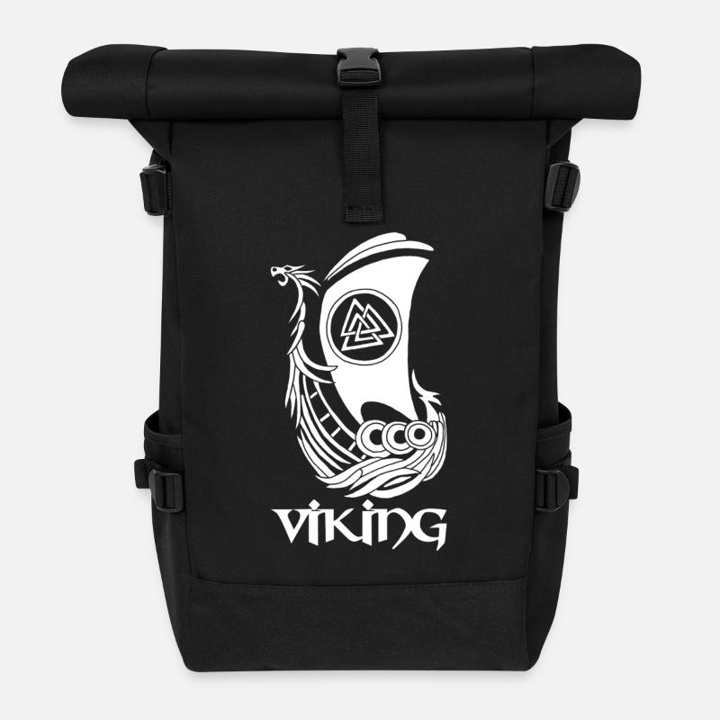Symbole viking d'un drakkar blanc - Sac à dos roll top - noir