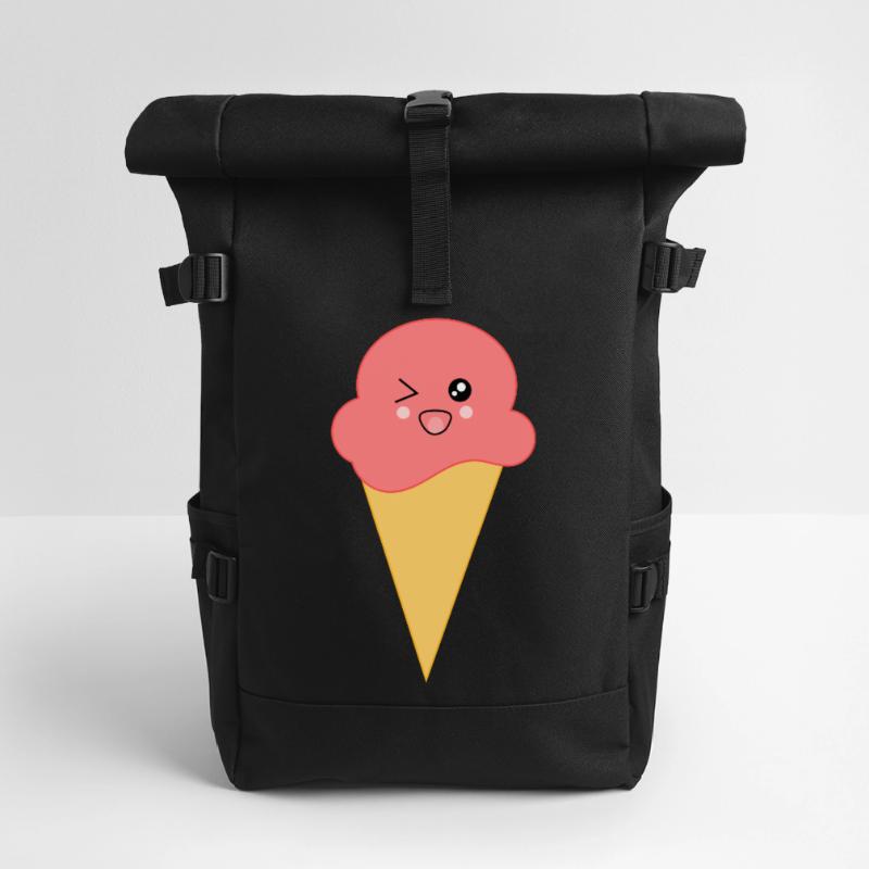 Eis Eiscreme Erdbeereis Rolltop Rucksack