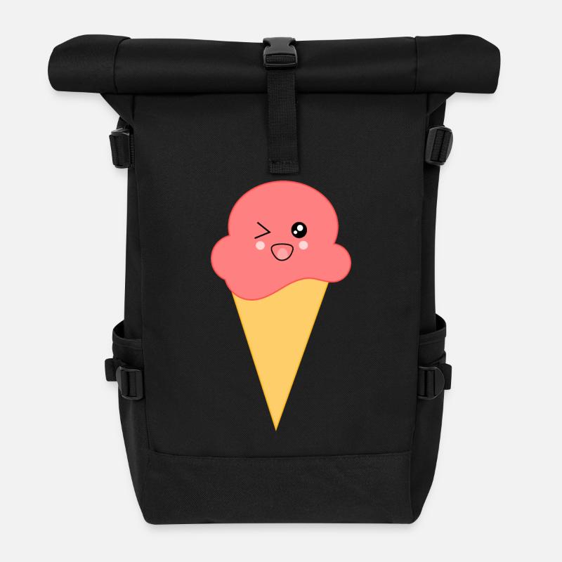 Eis Eiscreme Erdbeereis - Rolltop Rucksack - Schwarz