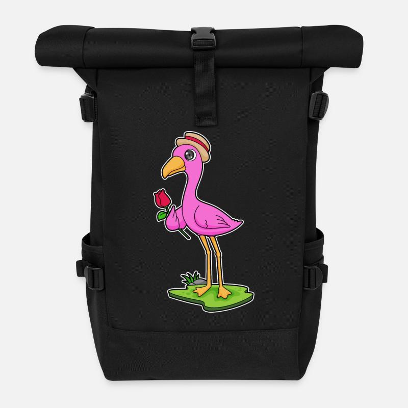 Flamingo Rose Blumen - Rolltop Rucksack - Schwarz