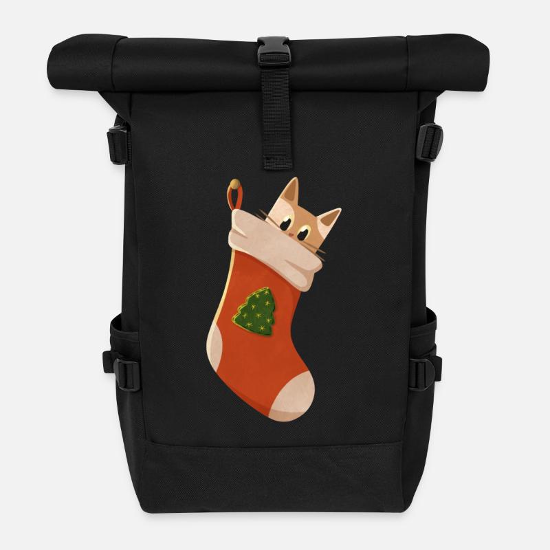 Katze in Weihnachtsstrumpf - Rolltop Rucksack - Schwarz