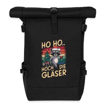 Raccoon Christmas Wine Funny Saying - Roll Top Backpack - black - Front