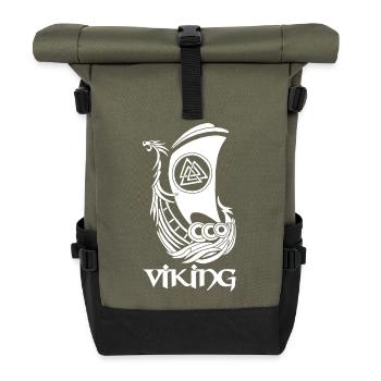 Weißes Wikingerschiff - Rolltop Rucksack - Olive/Schwarz - Vorne