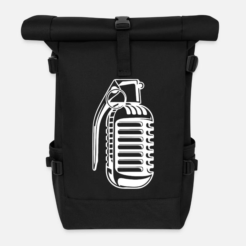 Vintage Microphone Music Illustration - Roll Top Backpack - black