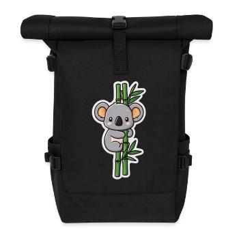 Kawaii Koala with Bamboo – Cute Sticker Motif - Roll Top Backpack - black - Front