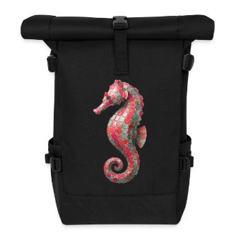 Seepferdchen Mosaik - Maritimes Kunst-Design - Rolltop Rucksack - Schwarz - Vorne