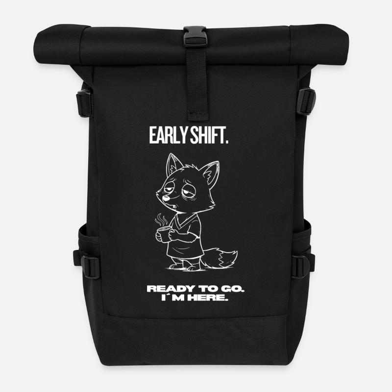 Early Shift Fox Shirt – Ready to go. I ́m here - Roll Top Backpack - black