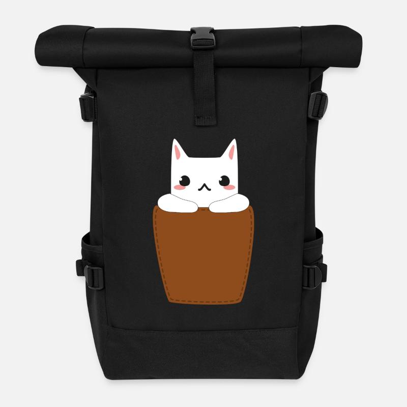 Chat dans la poche poitrine - Sac à dos roll top - noir