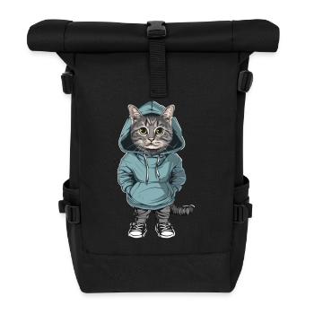 Cat with Hoodie | Cat lovers - Roll Top Backpack - black - Front