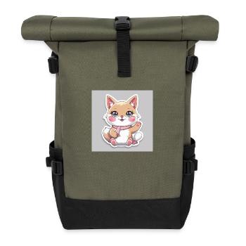 Kawaii Cheerful Animal Sticker - Roll Top Backpack - olive/black - Front