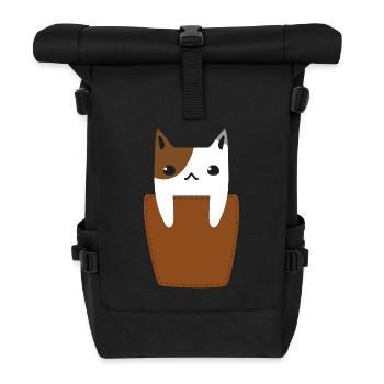 Chest pocket with cat - Roll Top Backpack - black - Front