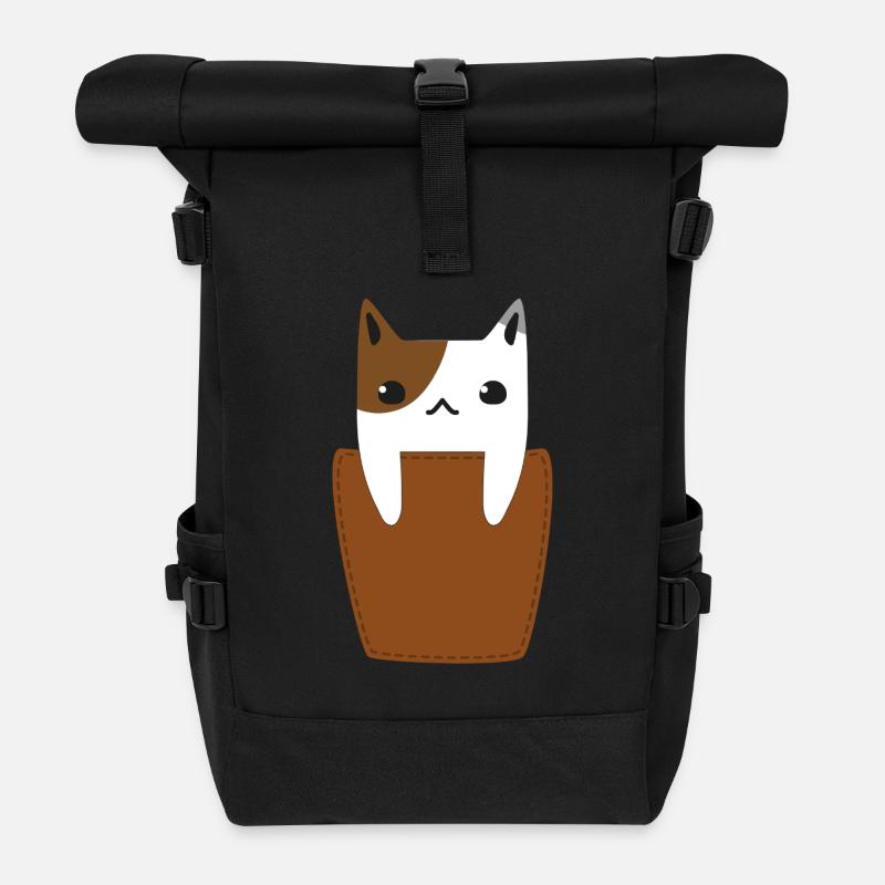 Brusttasche mit Katze - Rolltop Rucksack - Schwarz