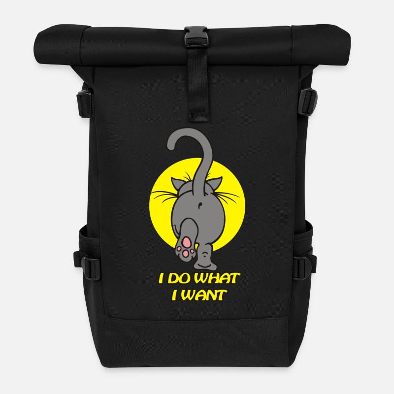 Chat arrière gris - Sac à dos roll top - noir