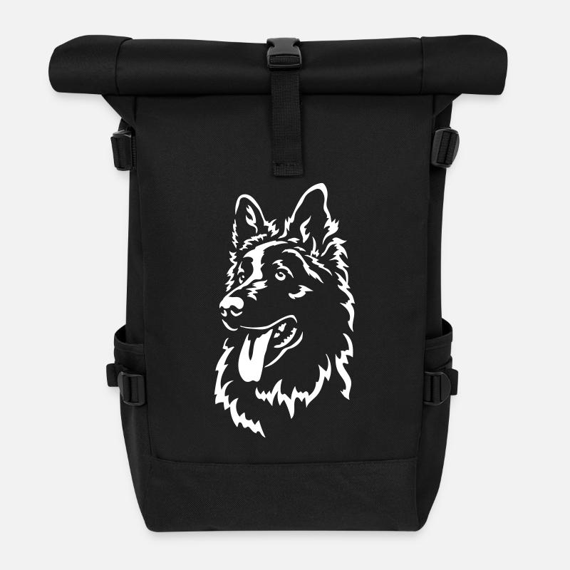 Schweizer Schäferhund Kopf "Black Edition" - Rolltop Rucksack - Schwarz
