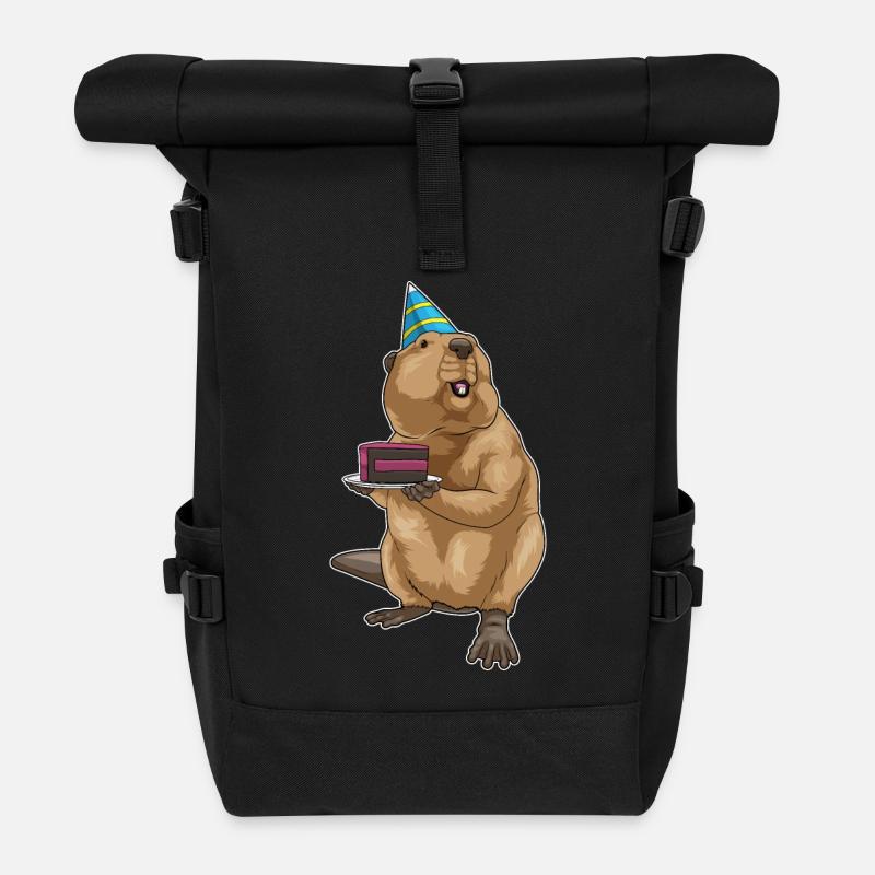 Biber Geburtstag Kuchen Partyhut - Rolltop Rucksack - Schwarz