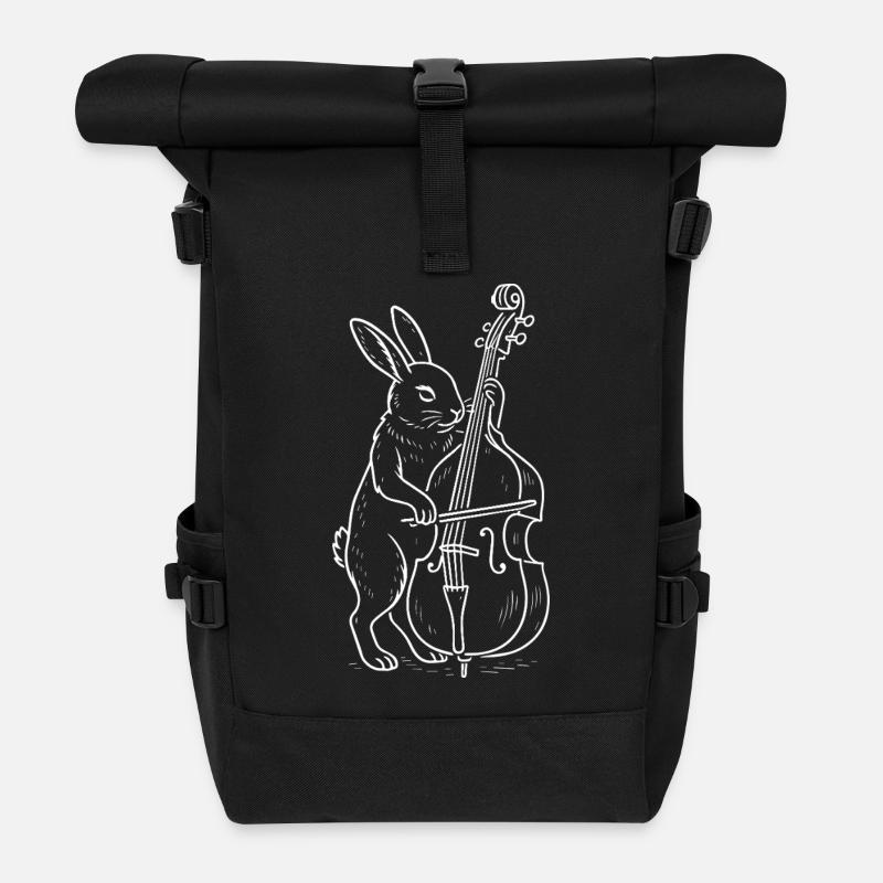 Rabbit plays double bass - Roll Top Backpack - black