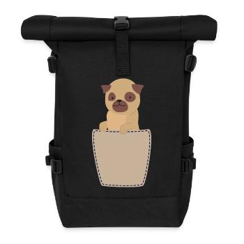 Brusttasche mit Mops - Rolltop Rucksack - Schwarz - Vorne