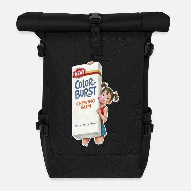 Retro Chewing Gum - Roll Top Backpack - black