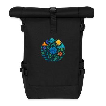 Mandala floral – Soleil, Lune et Nature - Sac à dos roll top - noir - Devant