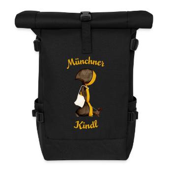 Münchner Kindl mit Dackel und Jutebeutel - Rolltop Rucksack - Schwarz - Vorne