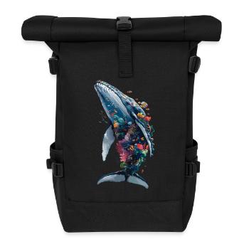 Lebendiges farbenfrohes künstlerisches Hai-Design - Rolltop Rucksack - Schwarz - Vorne