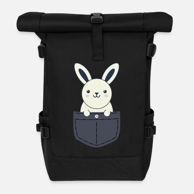 Design « Pocket Bunny Bliss » - Sac à dos roll top - noir