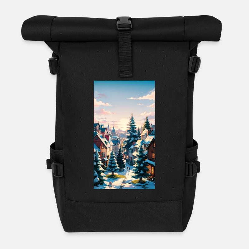 Märchenhaftes Winterdorf Enchanting Winter Village - Rolltop Rucksack - Schwarz